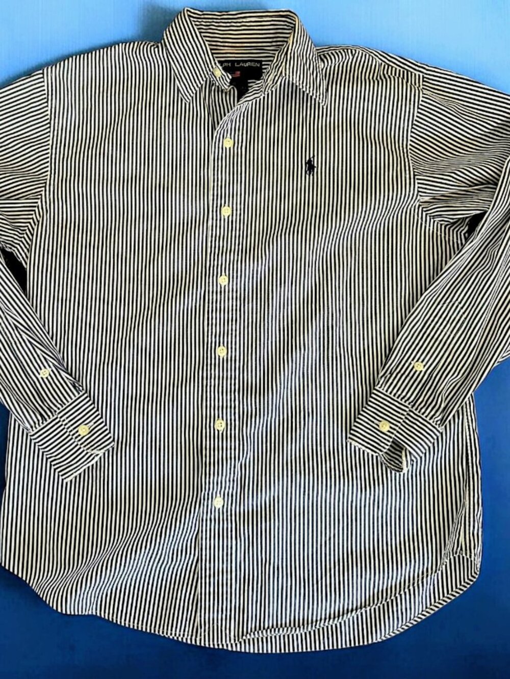 Vintage Ralph Lauren Polo Sport Shirt 8 Navy Blue And White Striped Button Down